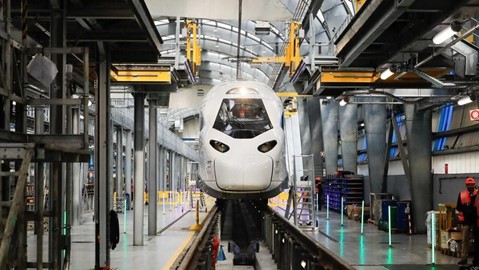 Modern train in the production line